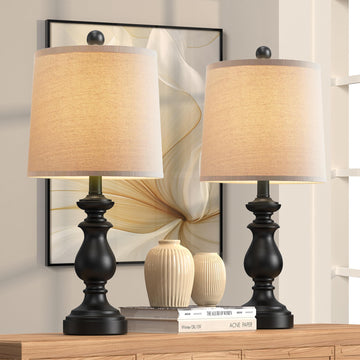 Traditional Table Lamp Set of 2, Rustic Farmhouse Table Lamps Bedroom, 22" Bedside Desk Lamps Vintage Nightstand