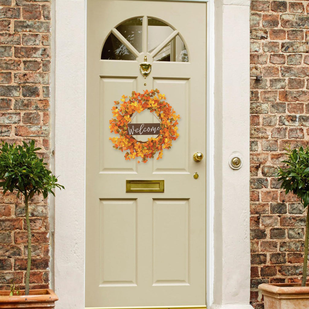 Fall Wreaths for Front Door 20 Inch Autumn Wreath Artificial Thanksgiving Wreath with Welcome Wooden Brand and