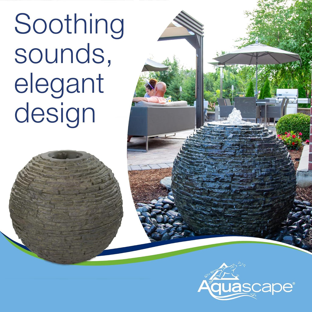 Stacked Slate Sphere Fountain, 24 Inch Diameter 61 cm, Lightweight Fiber-Resin Composite Decorative Water Feature