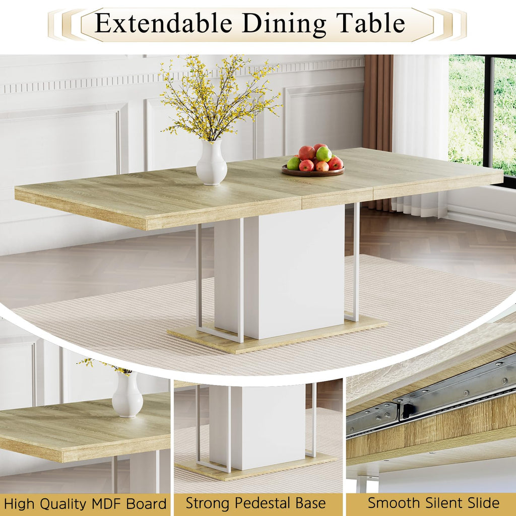 78.7" Farmhouse Extendable Dining Room Table Set for 8, 9-Piece Rectangle Kitchen Dining Room Table Set with Wood
