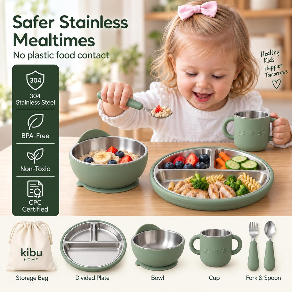 304 Stainless Steel Baby Feeding Set, Green