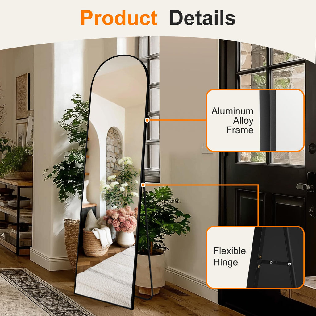 Arched Full Length Mirror, 56"x15" Standing Body Mirror for Wall, Black