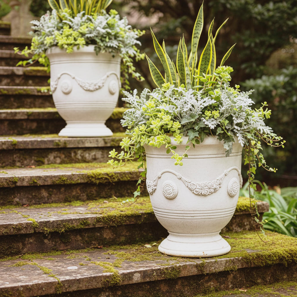 Urn Planter, 16.5 Inch Large White Garden Plant Pots