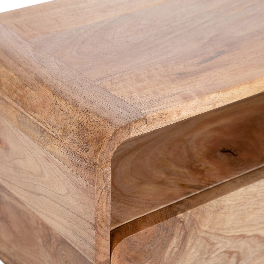 Kato Transitional Wood Floating Side Table with Drawer, 18 x 10 x 9, Natural Brown, Modern Wooden Floating Nightstand