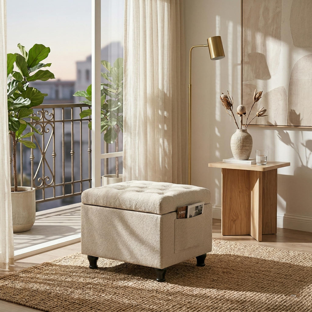 Small Ottoman with Storage Beige Ottomans