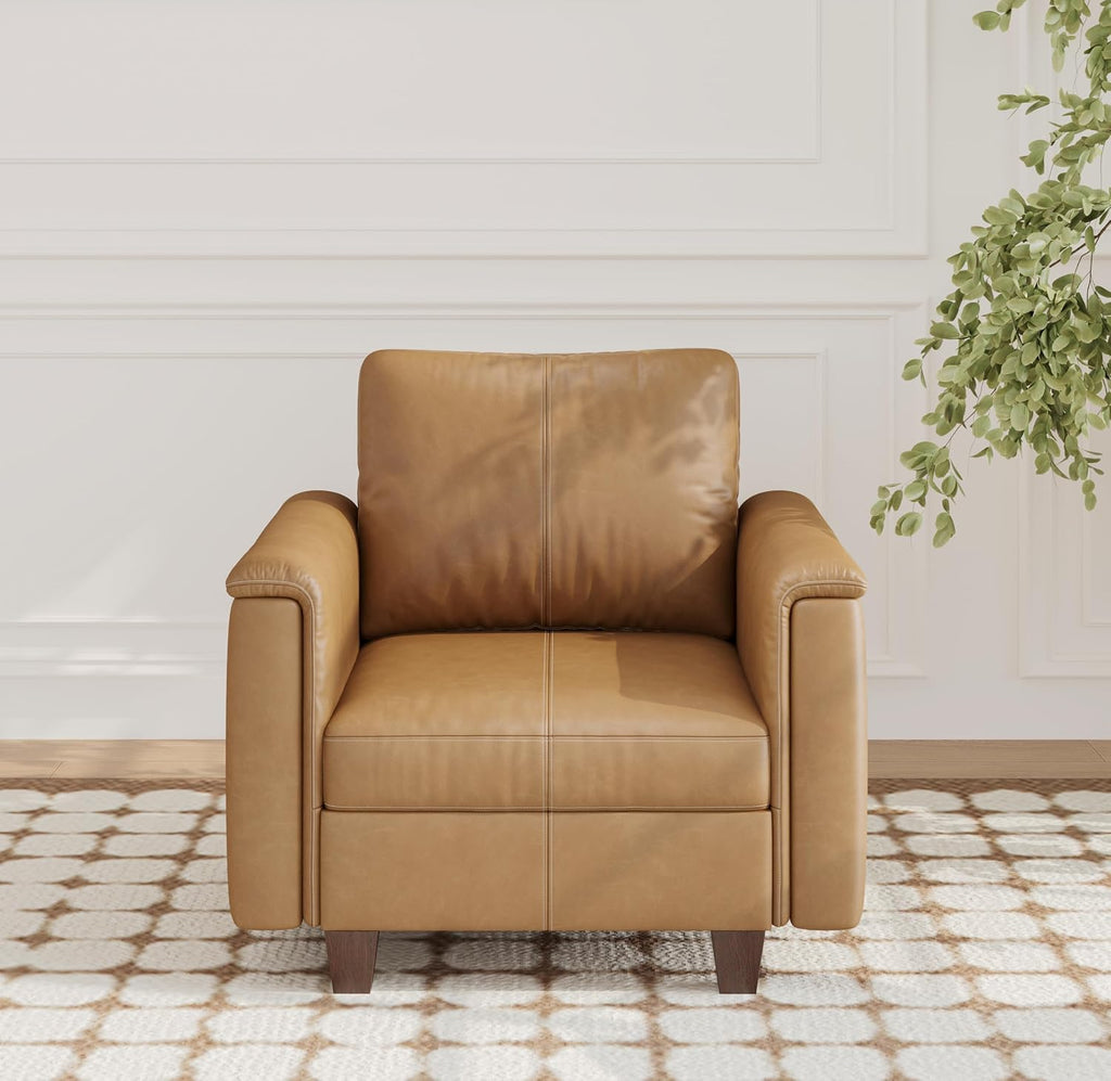 Modular Leather Accent Chair with Storage, Plush-Top Armrest, Brown