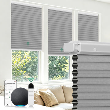 Motorized Cellular Shades No Drill with Remote, Gray