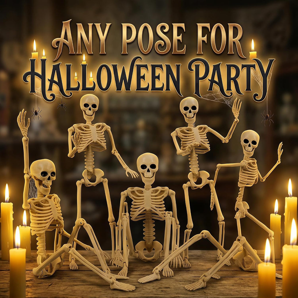 16in Posable Skeleton Halloween Decorations,Mini Skeletons - Set of 5