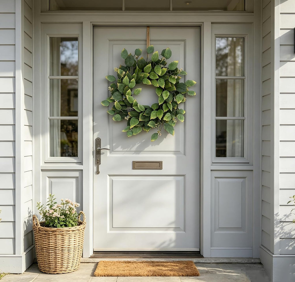 26" Green Hibiscus & Eucalyptus Leaf Wreath for Front Door - Large Artificial Greenery Outdoor Wreath for Porch