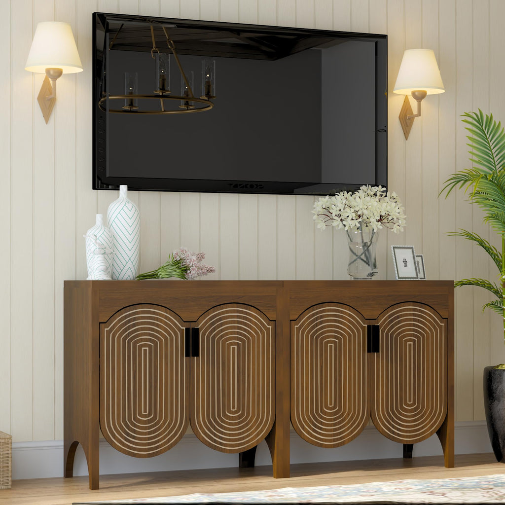 Fluted Sideboard Cabinet with Storage, Buffet Cabinet with Adjustable Shelves, Accent Storage Cabinets with Carved Arc