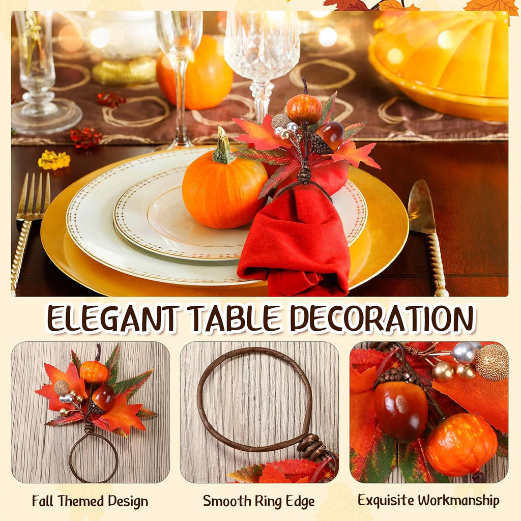 Napkin Rings Maple Leaf Berry Pumpkin Holders,Vivid Style - Set of 8