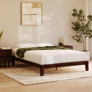 Bamboo Platform Bed Frame - Full - Walnut - Floating Center Support Legs - 12" Height - Easy Tool Free Set Up