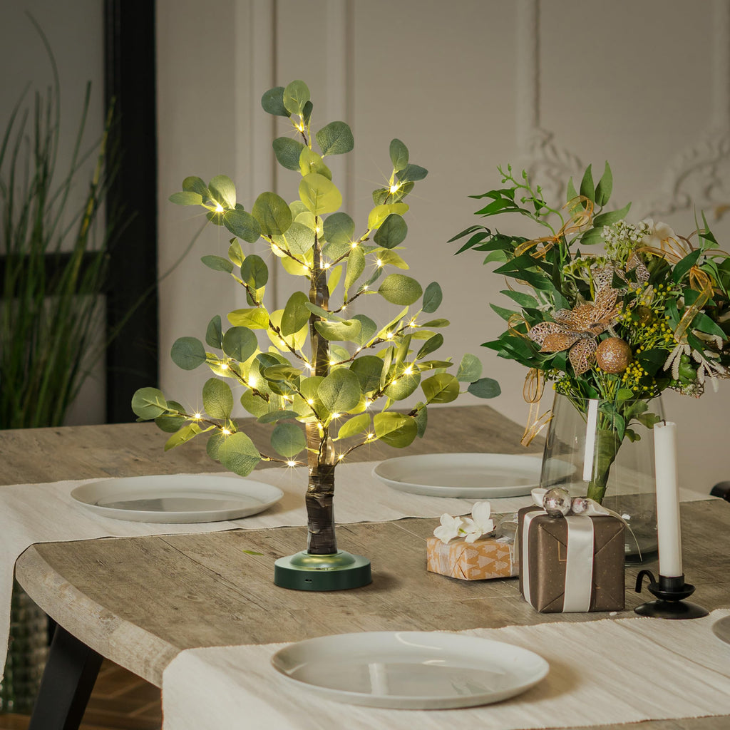 24IN Lighted Eucalyptus Tree Warm White LED Artificial Greenery with Lights for Wedding Holiday Home Party Decoration