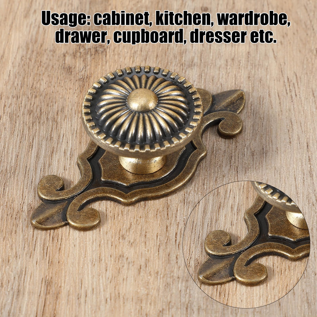 6 Pack Brass Cabinet Knobs Vintage Retro Mushroom Drawer Knobs with Backplate, Zinc Alloy Round Dresser Pull Handles