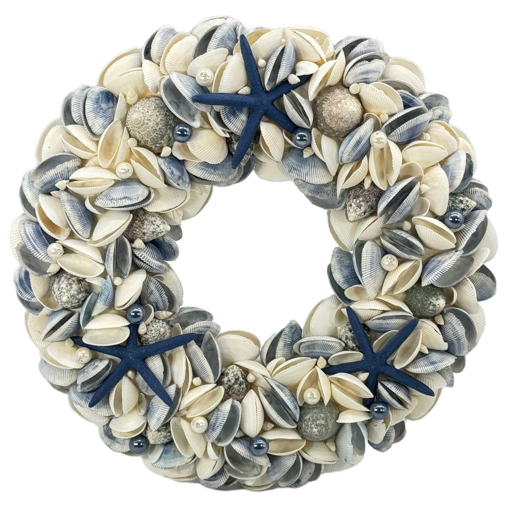 Natural Seashell Wreath w/Shells, Starfish, Pearls, Sea Snails - Spring & Summer Coastal Decor Beach House Indoor