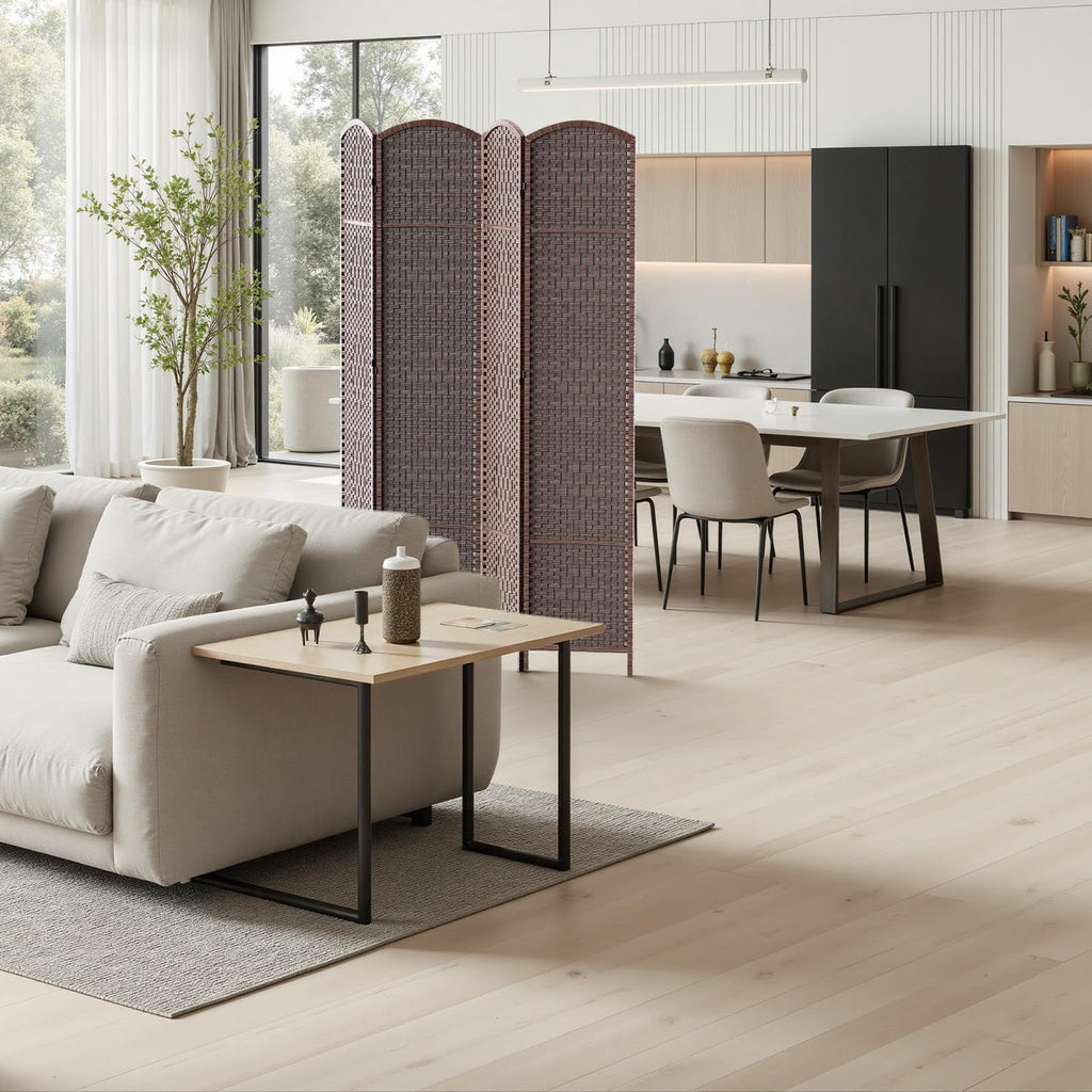 Room Divider Panel, 4 Panel Partition Room Dividers Screen, Brown