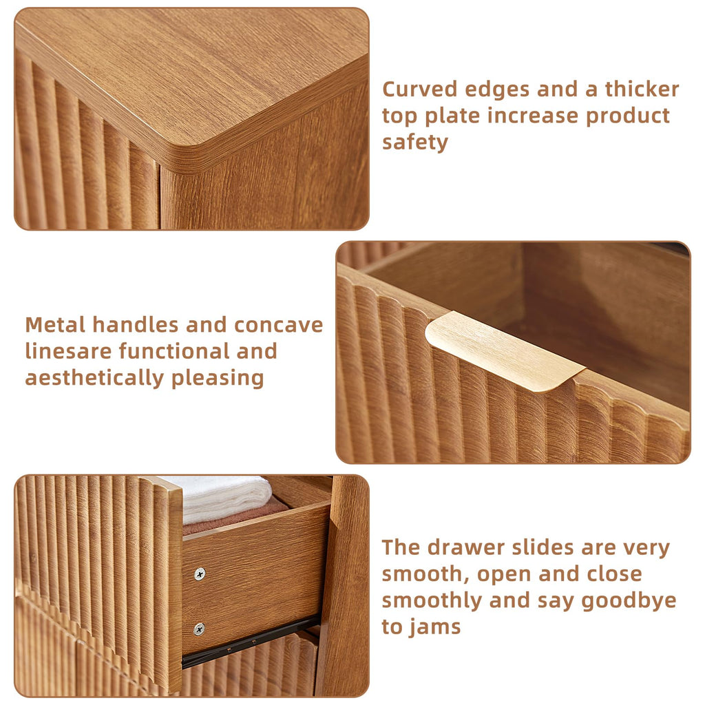 Fluted 6 Drawers, 48" Wide Farmhouse Chest of Drawers with Metal Handle, Curved Profile Modern Closet Organizer Wood