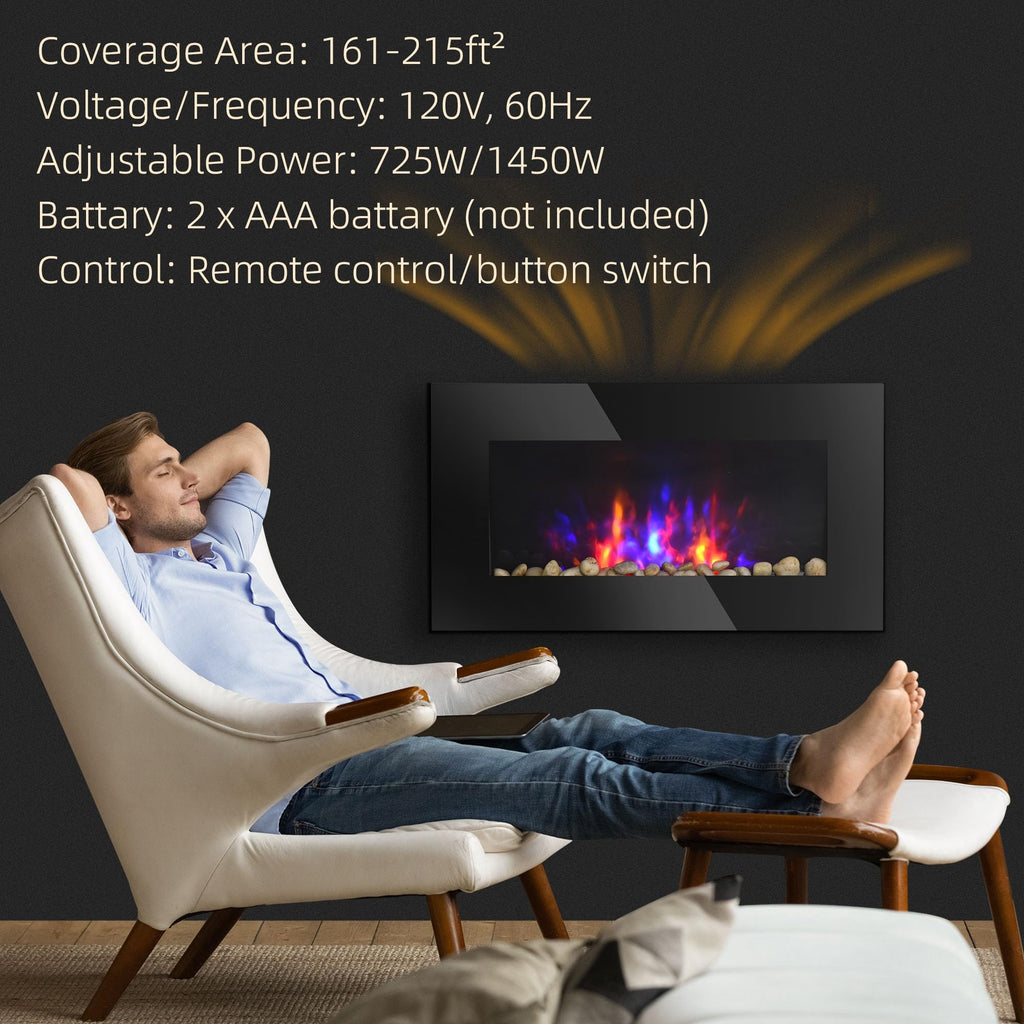 29" Electric Fireplace Wall Mounted Fireplace Heater 1450W Black