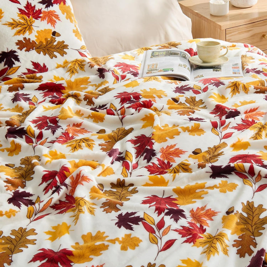 Fleece Blanket Soft Fall Throw for Couch Autumn Leaves 50"x60"
