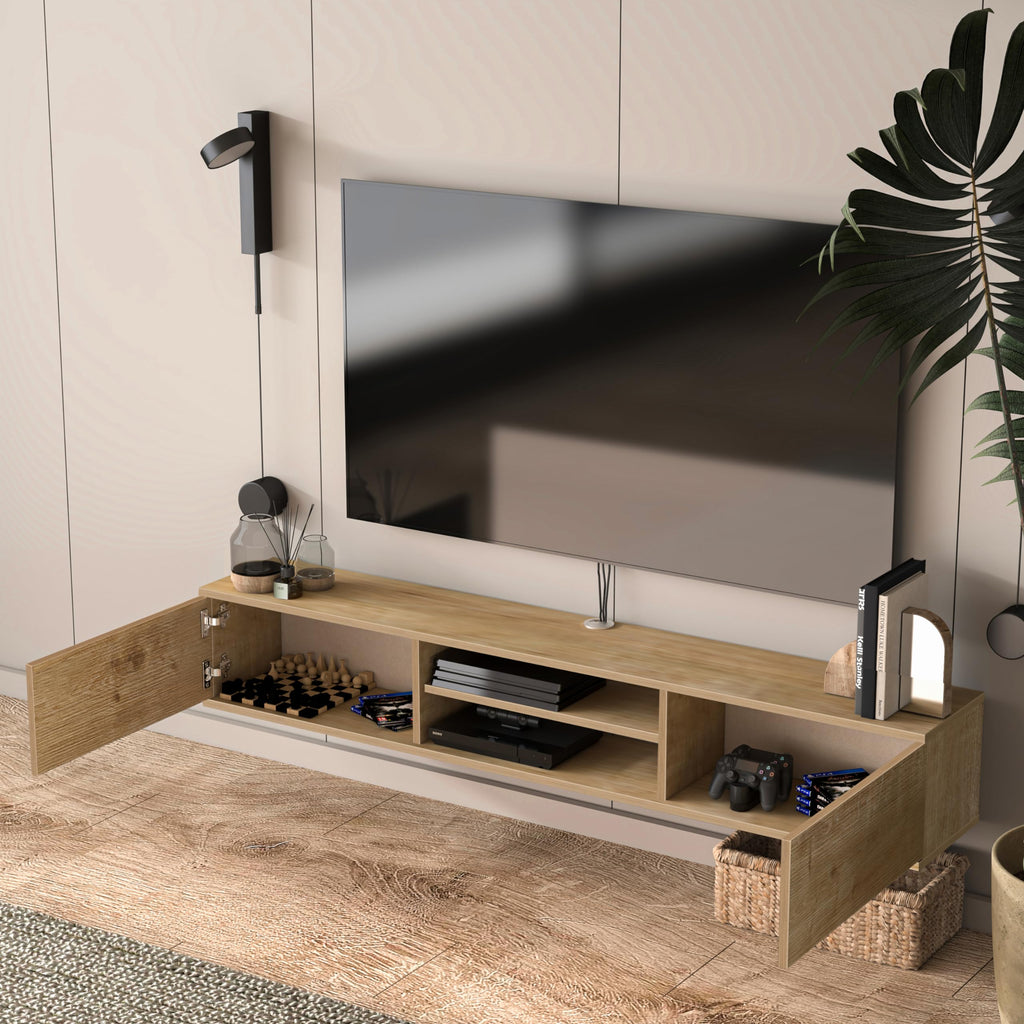 Mobili Floating TV Stand 70 Inch, Wall Mounted Entertainment Center, Modern Stand, Oak TV Stand for 75 Inch TV