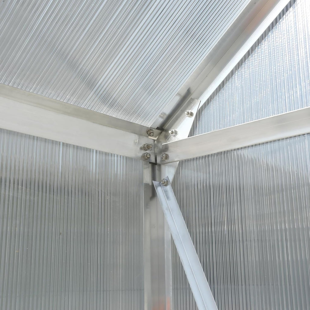 10x7 FT Greenhouse,Polycarbonate Heavy Duty Outdoor Aluminum Walk-in Green House Kit with Rain Gutter and Vent,Plant