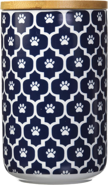 Lattice Collection Pet Bowl & Canister, Treat Canister, 4x6.5", Nautical Blue