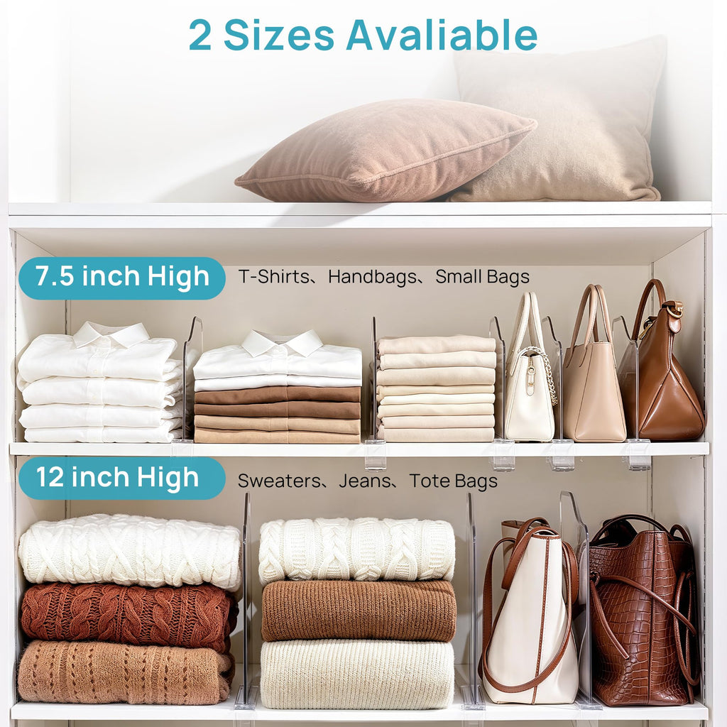 8 Pack 7.5" Height Shelf Dividers for Closet Organization