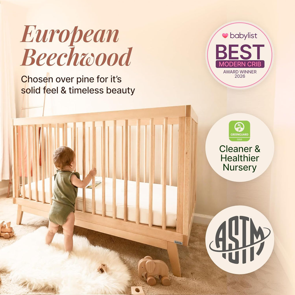 Baby Soho 3-in-1 Convertible Wood Crib Bed, Made in Italy, Natural | Crib to Toddler Bed, GREENGUARD Gold Certified