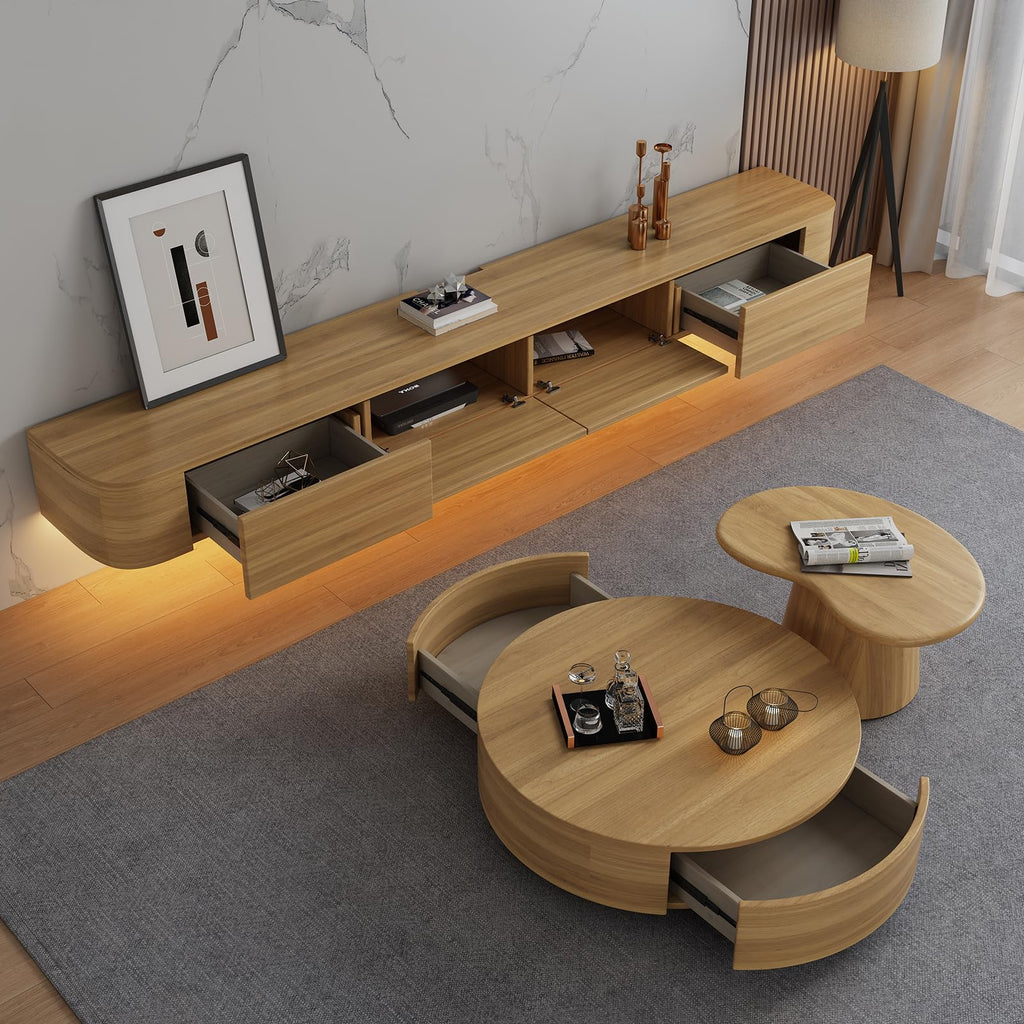 Floating TV Stand - Wall Mounted Media Console with 2 Drawer, Floating Entertainment Center TV Cabinet, Wall Mounted