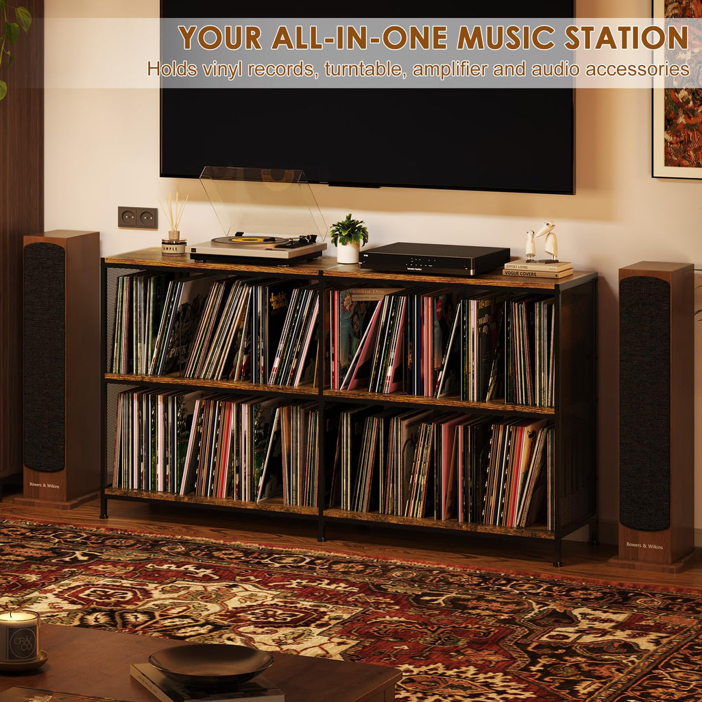 59.2" Record Player Stand with Vinyl Record Storage, Hold 700+ Records