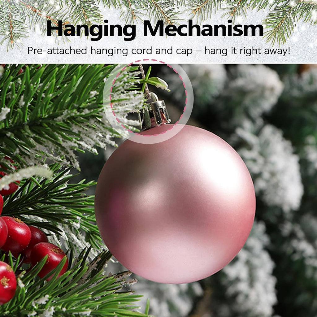 4cm/1.57" Shatterproof Christmas Balls Ornaments, Pre-Strung Hanging Xmas Tree Decorations, 3 Styles Holiday - Set of 24