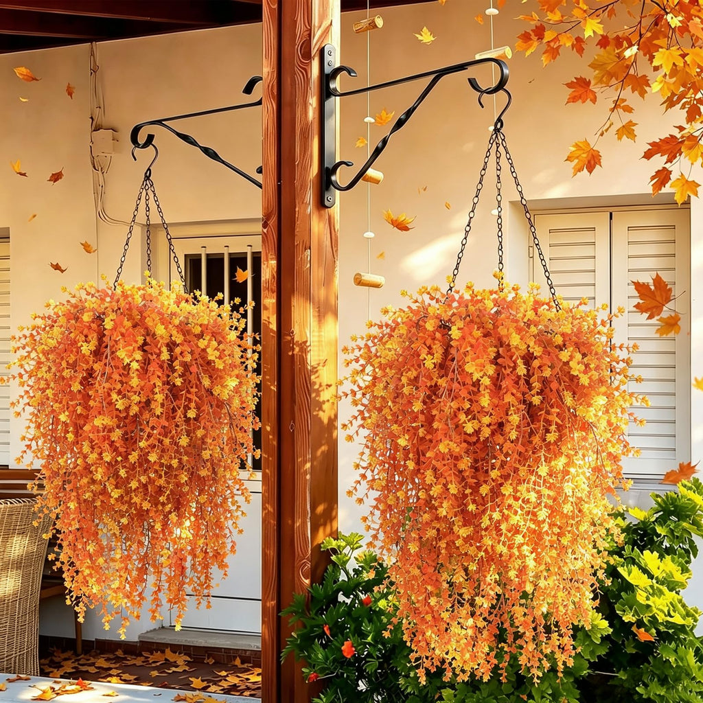 2 Set Fall Artificial Flower Hanging Baskets for Outdoors, UV Resistant