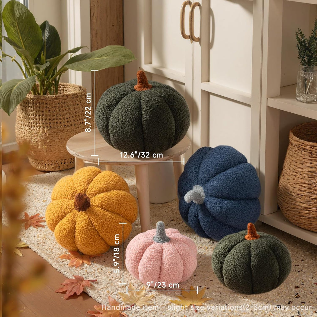 Fall Pumpkin Pillows, Halloween Decoration Decorative Throw Pillows Soft Fleece Sherpa Cute 3D Shaped - Set of 2