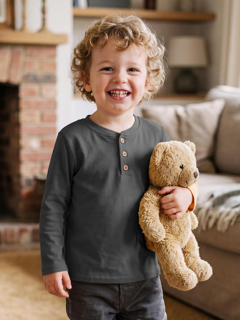 Pack Toddler Boy Long Sleeve Shirt Baby Boys Henley Tops Soft Casual Solid Tee Shirts for Kids