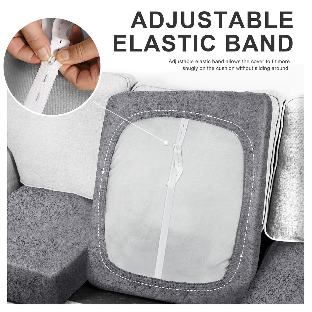 Leather Look Couch Cushion Covers, Stretch Sofa Cushion Covers for Sectional Armchair Loveseat Protector, Replacement