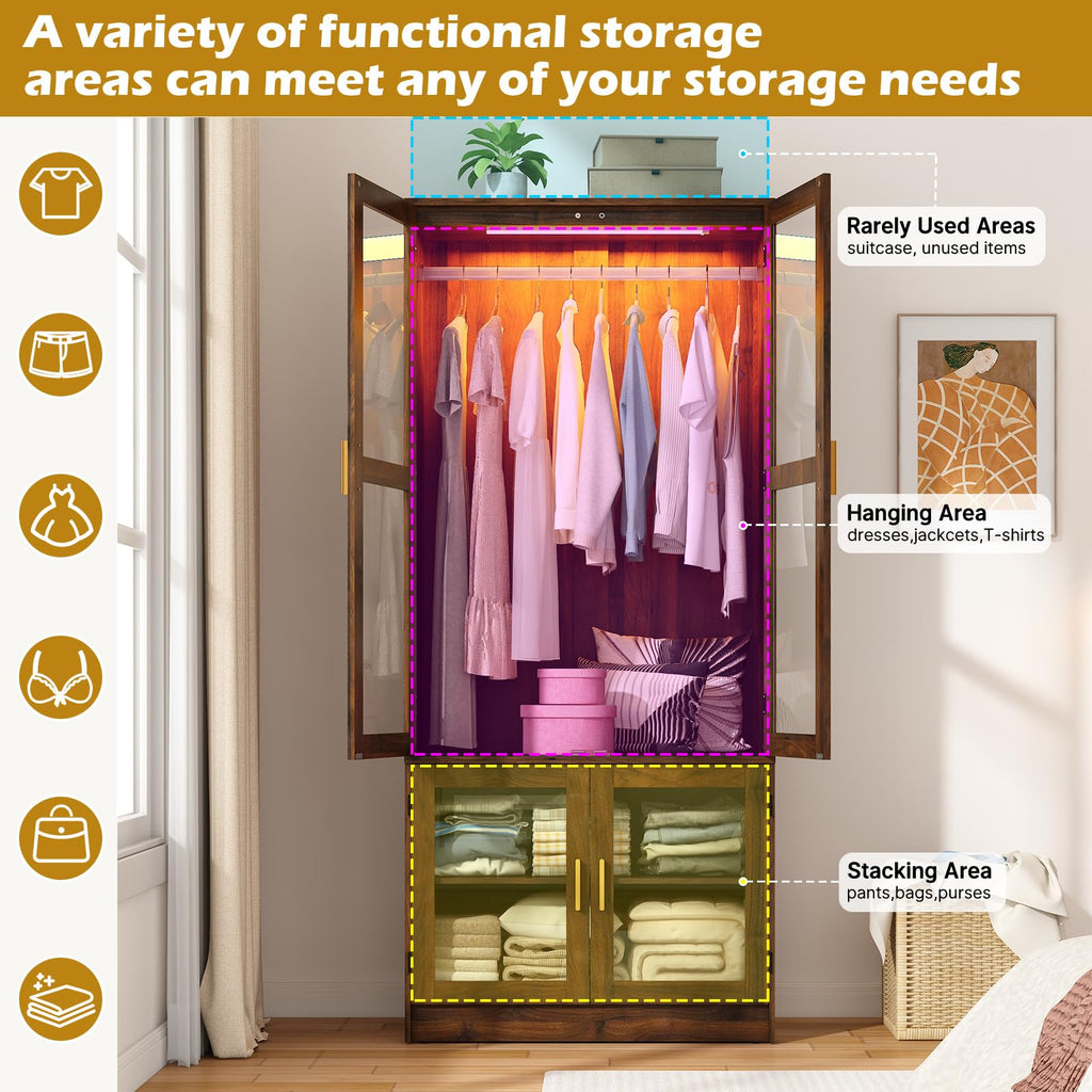 6 Doors Armoire Wardrobe Closet with Sensor LED Light