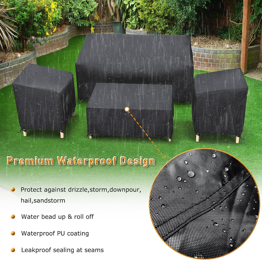 Outdoor Furniture Cover Waterproof | Patio Furniture Covers 4 Piece Set for Chairs, Couch, Table Coffee, Black