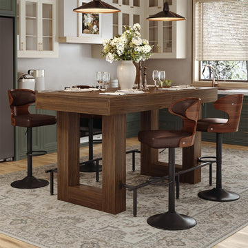 5-Piece Bar Table Set, 63" Counter Height Dining Table with 4 Swivel Barstools, Industrial Wooden Kitchen Island