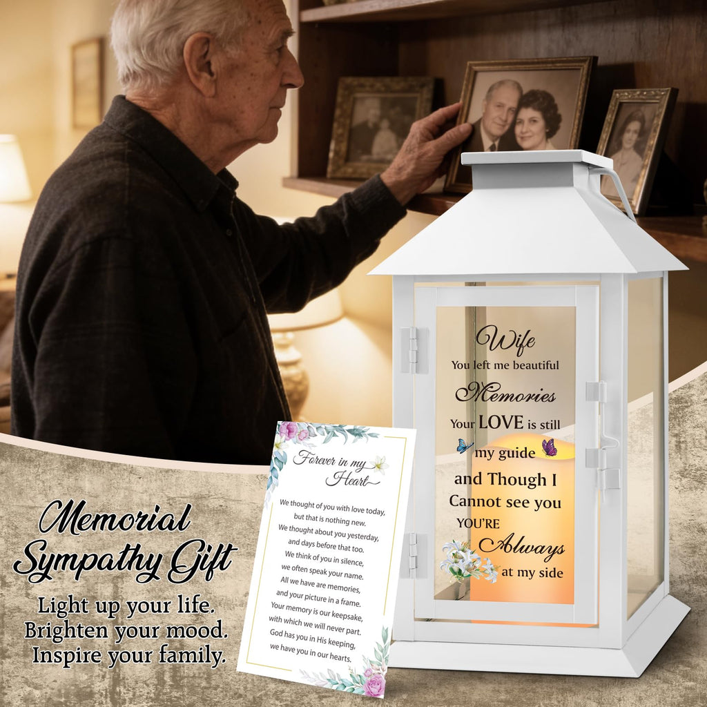 Memorial Lantern for Loss of Wife, Sympathy Lantern with LED Candle, Bereavement Gift in Memory of Wife, Remembrance
