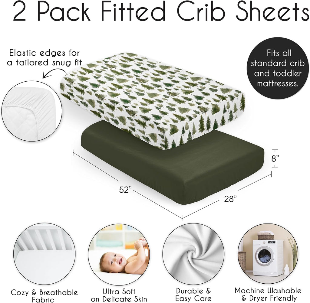 2-Piece Baby Crib Sheets Set (Green Woodland Tree) for Boys or Girls, Infant Nursery, Toddler Room - Standard Size