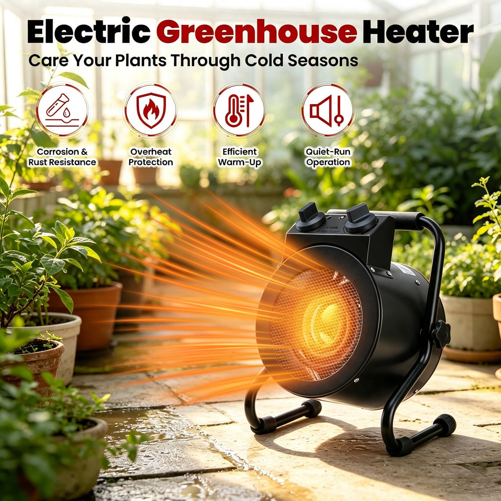 Greenhouse Heater with Thermostat, Electric Outdoor Heaters, Black
