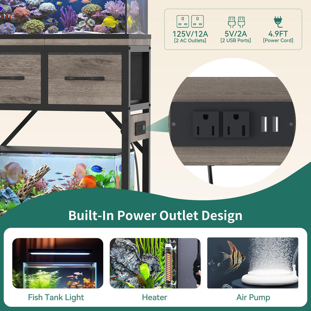 10-20 Gallon Fish Tank Stand with Power Outlets & Storage