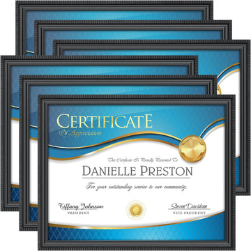 8.5x11 Certificate Frames, Black, 6 Pack, Contemporary, Inspirations