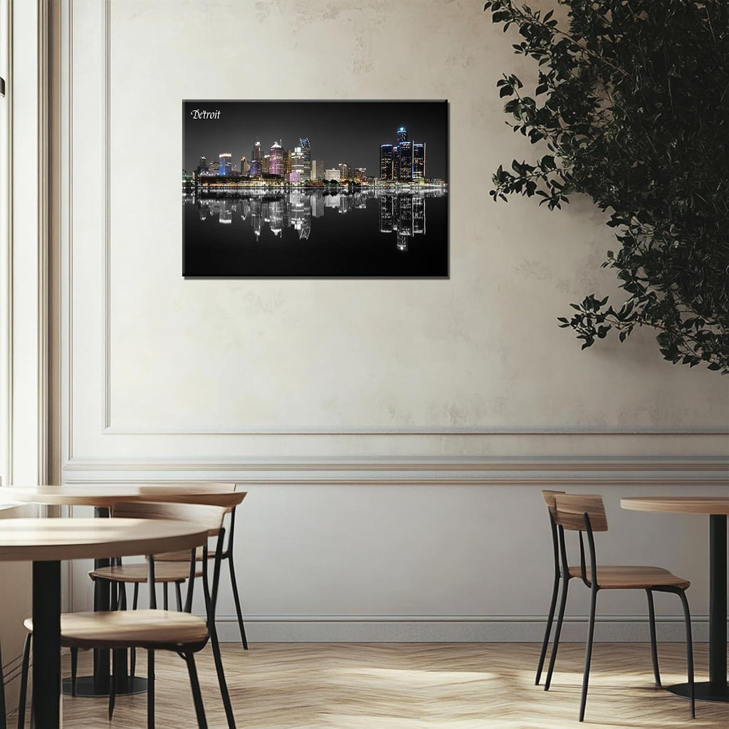 Wall Art Detroit Skyline Postert Decor Detroit Artwork Canvas Print Michigan Pictures Wall Decor City Painting Frame