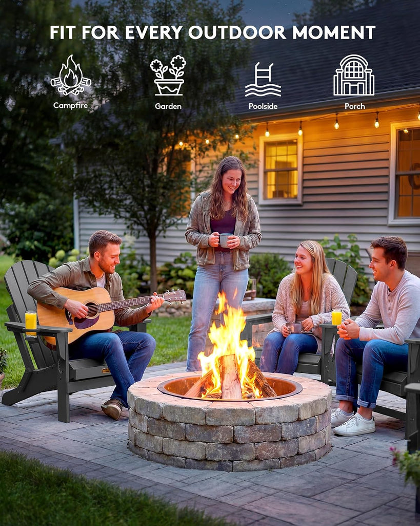 Folding Adirondack Chair with Cup Holder, Fire Pit Chairs - Gray | Foldable Adirondack Chairs for Outdoor