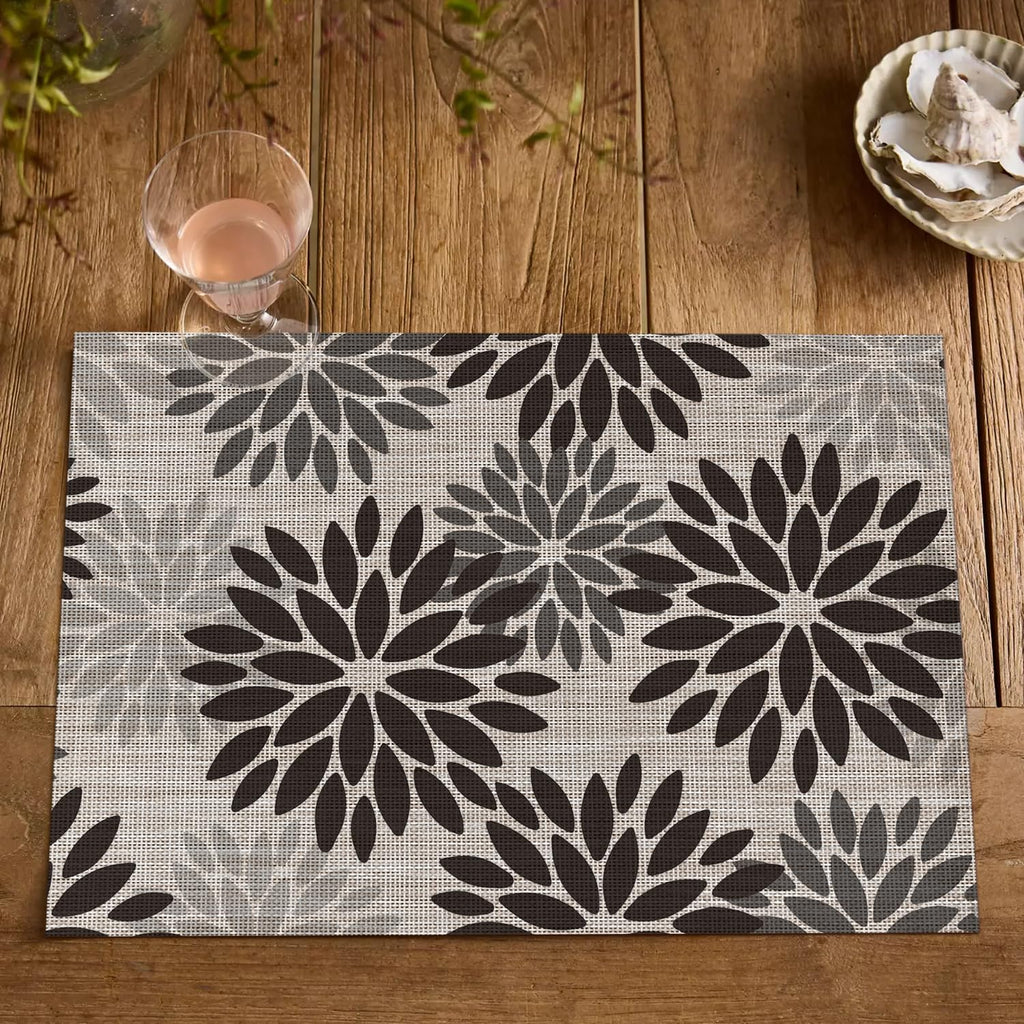 Floral Vinyl Placemats Set of 6, Heat Resistant Washable Non-Slip Plastic PVC Halloween Place Mats for Party Kitchen