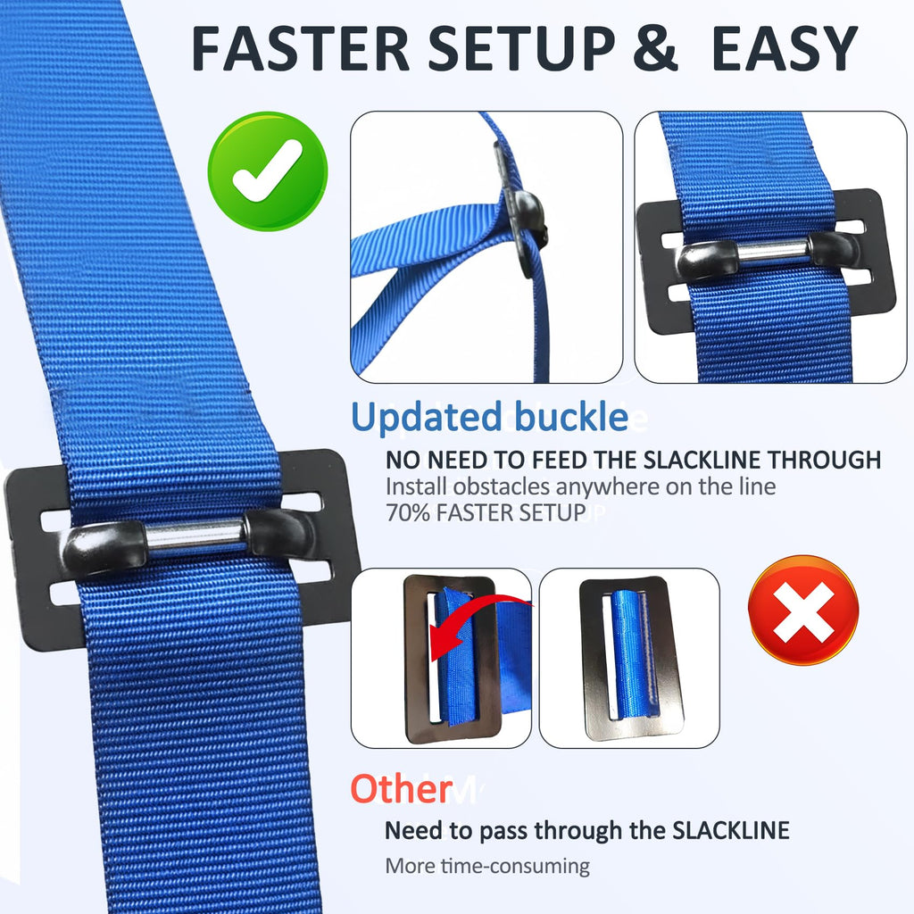 Warrior Obstacle Course for Kids - 2 * 56FT Slackline Kit with 8 Obstacles | Upgraded Quick-Install Buckles (No