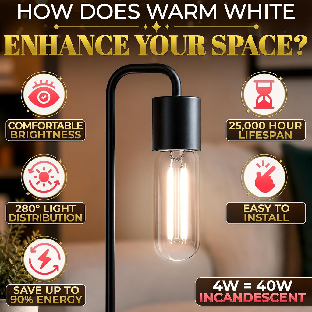 LED E12 Light Bulb Dimmable Edison Bulbs, 4W 2700K 400LM T6 T25