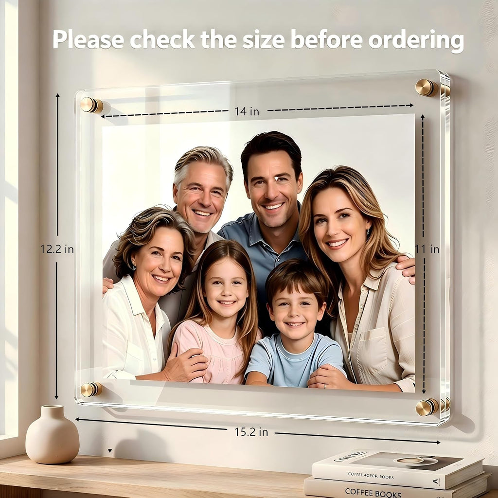 3 Pack 11x14 Acrylic Wall Mount Picture Frame Self Adhesive | Floating Frameless Clear Photo Frame for Diploma