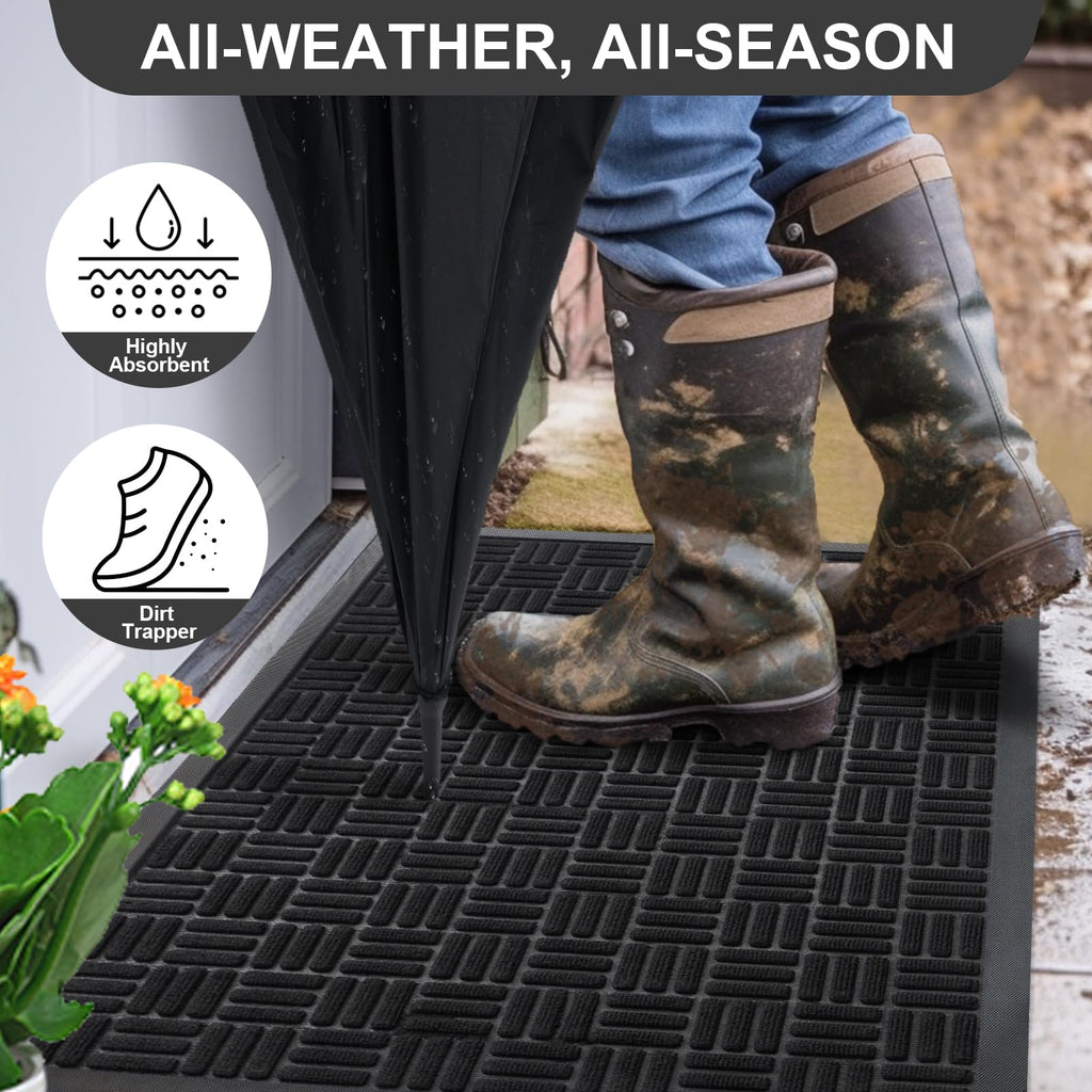 Front Door Mat Outdoor Entrance, 36" x 24" Heavy Duty Welcome Mat for Outdoor and Indoor, Waterproof Dirt Trapper